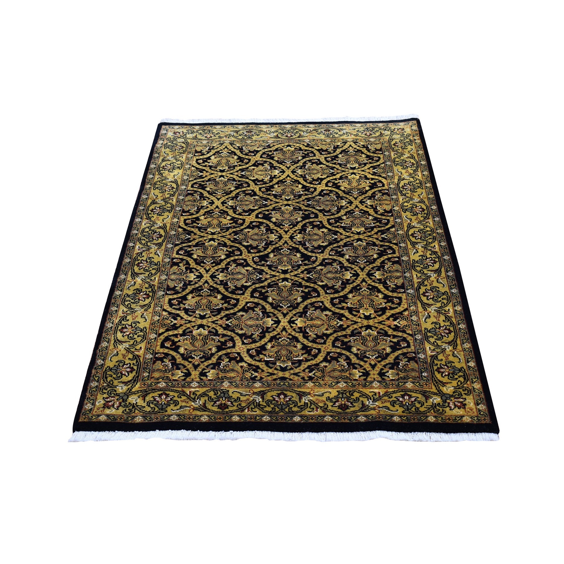 3'x4'10" Super Fine Persian All Over Design Black and Gold Pure Wool